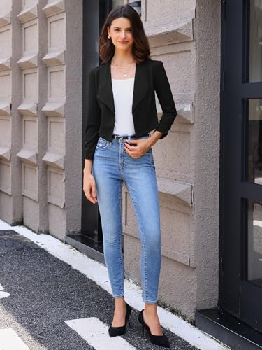 Allegra K Women's Notched Lapel Ruched Sleeve Jackets Business Cropped Blazer3