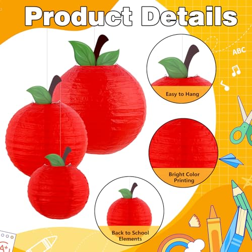 Image of 12Pcs Classroom Decor Red Apple Paper Lanterns Pencil Hanging Lanterns Back to School Decorations Hanging for First Day of School Party Decoration (6PCS Apples+6PCS Pencils)