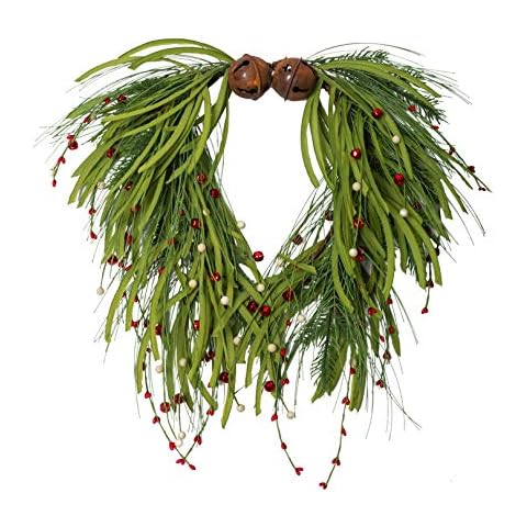 NeoL'artes 20 Inch Green Grapevine Front Door Wreath with Bells and Berries for Christmas Home Decor Cover