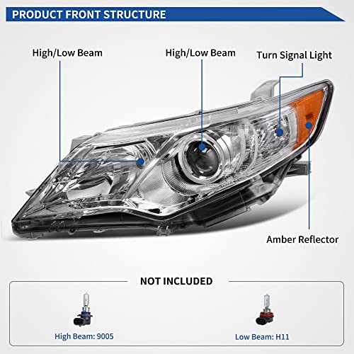 Image of oEdRo Headlight Assembly Compatible with 2012 2013 2014 Camry L /Le /Xle /Hybrid (Not Fit SE /SE Sport /Hybrid SE) Headlamp with Amber Refector Clear Lens Chrome Housing