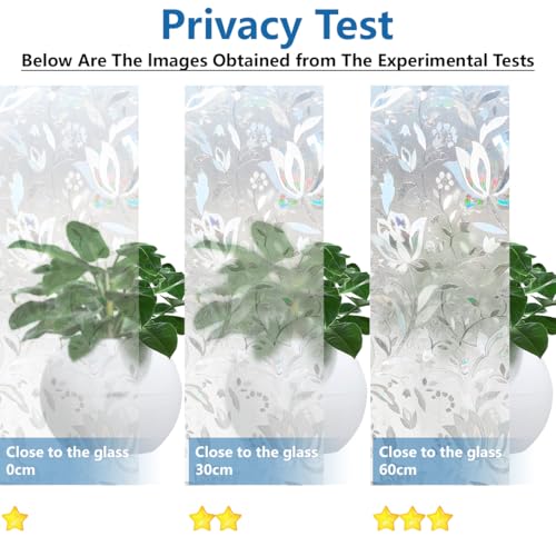 Zindoo Privacy Window Film 3D Window Sticker Static Non-Adhesive Window Covering Film Stained Glass Window Film Flowers Door Film Decorative 90cm x 200cm - Image 7