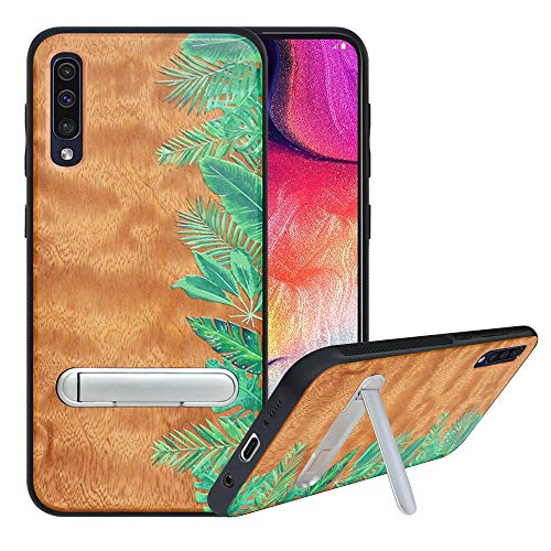 HHDY Funda de Madera para Samsung Galaxy A50 2019, Carcasa Kickstand con Soporte de Metal, Case Cover Madera Real+TPU Bumper Caso Funda para...