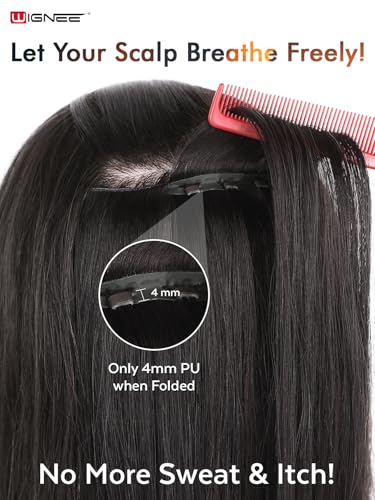 WIGNEE Natural Black Double Invisible PU OVO Human Hair Extensions 100% Remy Human Hair Bundles 18 Inch Genius Glueless Weft Hair Extensions Human Hair