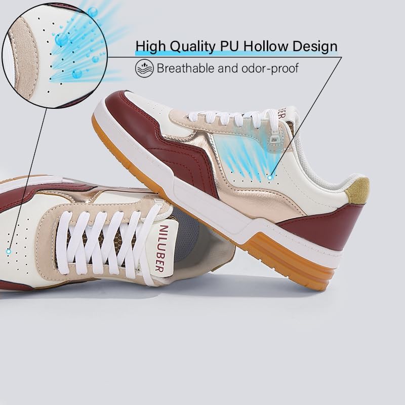 Niluber Women's Fashion Low Top Sneakers - White PU Leather Tennis Shoes-Lace Up Comfortable Casual Waking Shoes - Image 6
