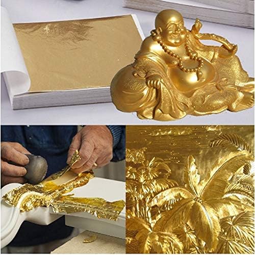 Image of UGLS Italian Gold Leaf Sheets Warq - Golden Foil Paper for Gilding, Resin Art, Decoration Crafting, Maysur Paintings, Arts Crafts, Nail Deco (50 Sheets)