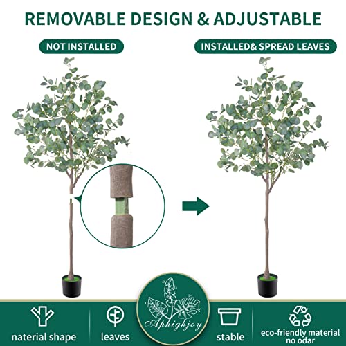 Aphighjoy Fake Plants 5Ft Eucalyptus Tree - Artificial Silver Dollar Silk Eucalyptus Stems With Fake Moss, Neutral Home Decor Faux Plants Indoor Tall Plant Gifts (63''-Pack) #TOP1
