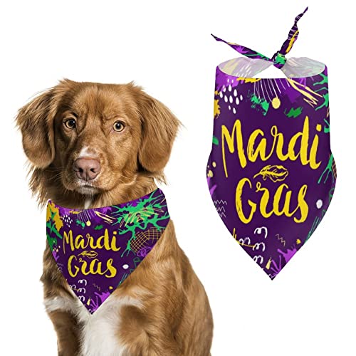 Mardi Gras 2024 Dog Bandanas Pet Kerchief Scarf Adjustable Triangle Reversible Scarf Bibs for Dogs Puppy Cats