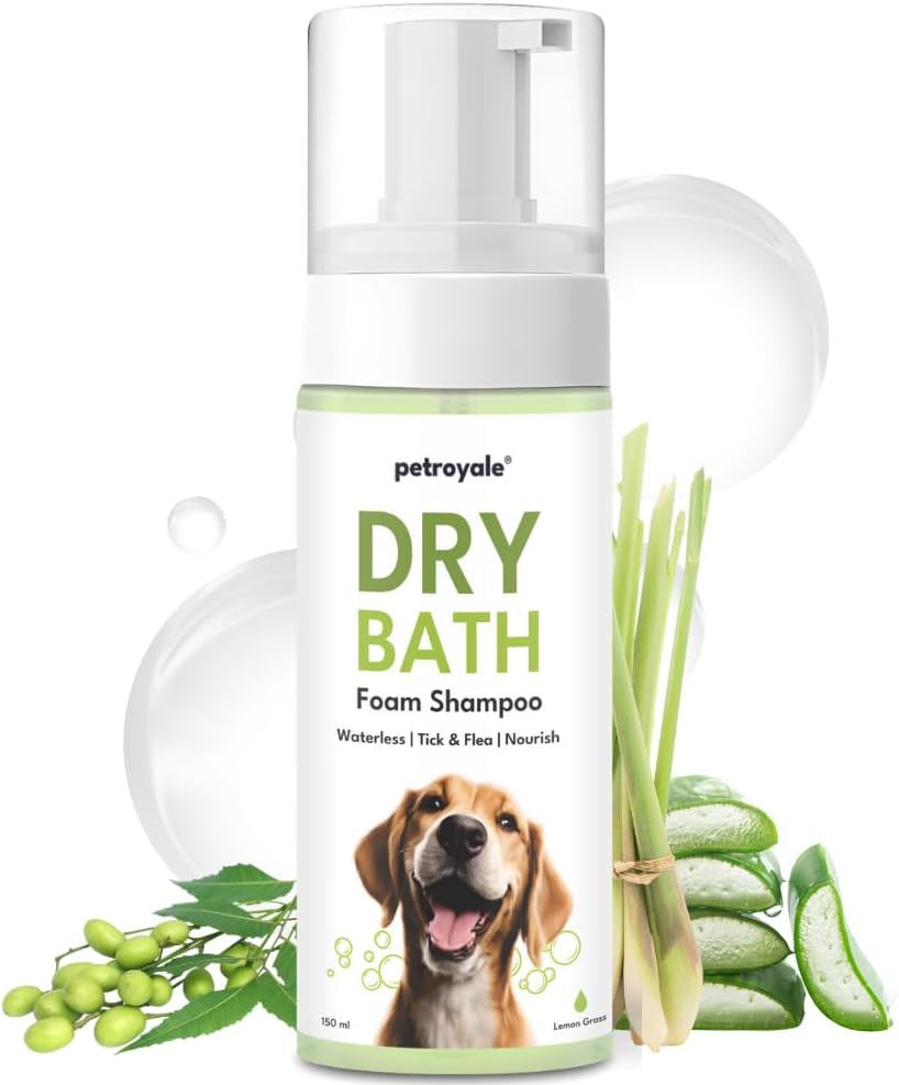 Dry Bath Foam Shampoo for Dogs - Gentle and Natural Cleansing-Tick, Flea & Itch Relief Waterless Dog- with Lemongrass Aloe Vera All Breeds 150ml (Pack of 1) - Image 1 of 9