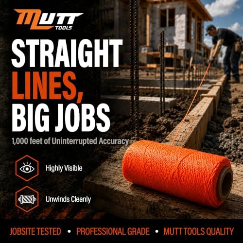 Mutt Tools #18 Braided Nylon Mason Construction String Line, 1000ft Orange - 1