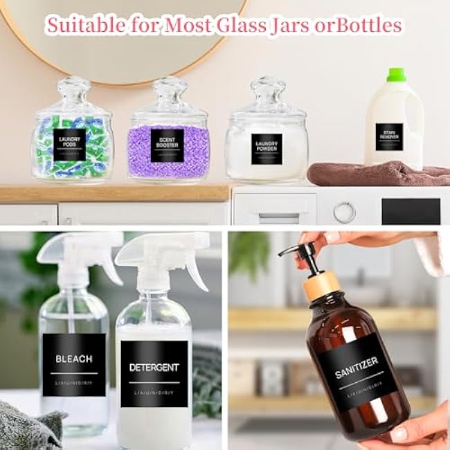 Laundry Labels for Jars,14 PCS Minimalist Laundry Room Sticker Labels,Removable Waterproof Labels for Laundry Containers,Home Storage Organization(Black)