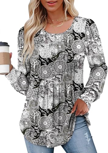 BETTE BOUTIK Long Sleeve Shirts for Women Fall Tops Dressy Blouses Crewneck Tunic Tops for Leggings S-3XL