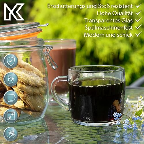KADAX Teegläser 310 ml, 6er Set, Gläser mit Griff, Glastassen für 6 personen, spülmaschinenfest, Trinkgläser für Kaffee, Tee, Wasser, Saft… – Ansicht 4