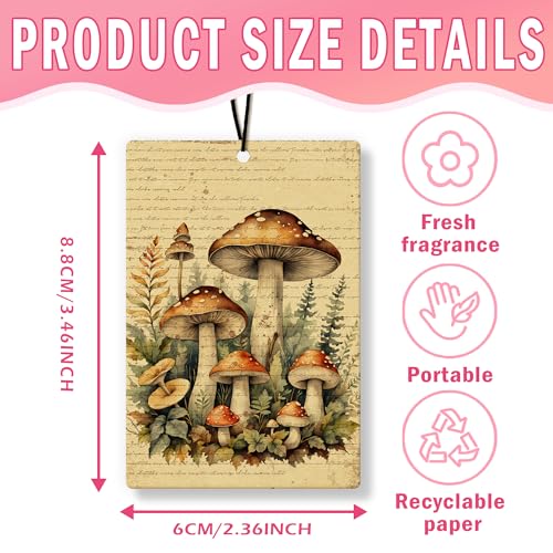 Image of Vintage Mushroom Car Air Freshener 4Pcs, Cottagecore Mushroom Botanical Air Freshener for Car Interior Closet Drawer Books, Retro Car Mirror Decor Hanging