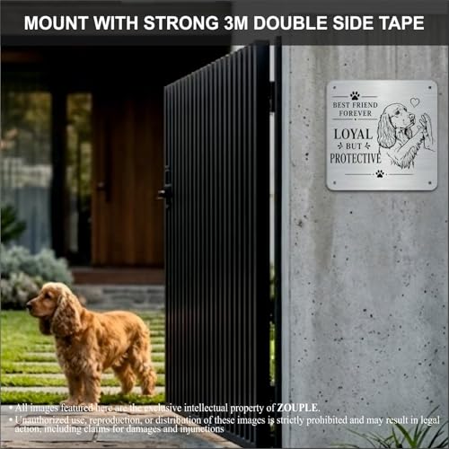 Image of Beware of Dog Sign, Golden Retriever, 8x8 Inch, Durable Steel, Triple Mount