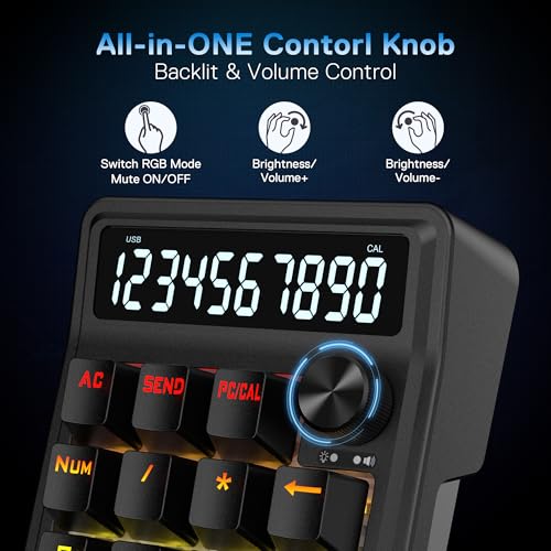 Image of Redragon K733 Wired Gasket RGB Number Pad, 22 Keys Mechanical Numpad w /PC & Calculate Modes, 10 Digits Calculator Display, Knob Control, 5-Layer Noise Dampening, Creamy Custom Linear Switch