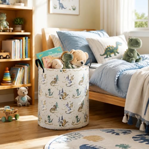 Image of Large Laundry Basket Canvas Storage Bins Baby Nursery Hamper for Boys and Girls Toy Box Gift Baskets for Home,Office,Home Decor