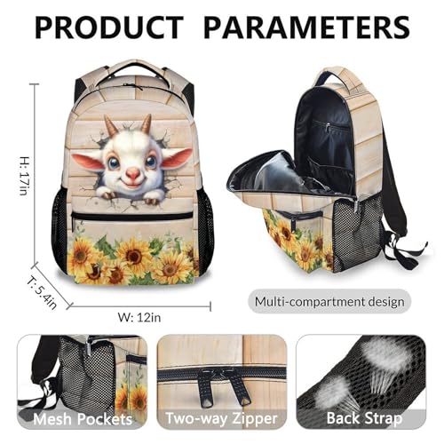 Kids Backpack, Cute Goat Backpacks, Preschool Elementary Kindergarten School Bag for Boys Girls 3-8, Set of 3 17 Inch Casual Bookbags for School Travel Camping2