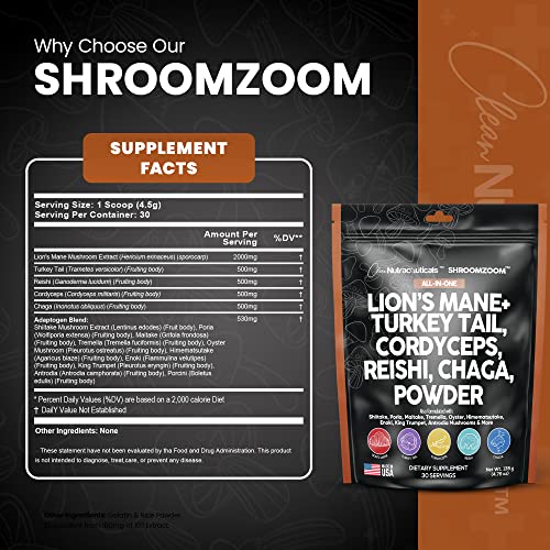 Mushroom Powder Complex Supplement with Lions Mane Mushrooms Turkey Tail Extract Cordyceps Chaga Reishi Maitake Meshima Poria Shiitake Porcini Enoki - Organic Mushroom Blend Mix - Made in USA - Image 5