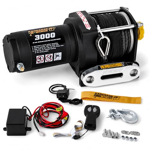 KANGAROO WINCH Treuil Electrique 12v Universel 3000 lbs / 1361 kg - Puissant et Compact avec Câble Synthétique et Télécommande - Construction Fiable -...