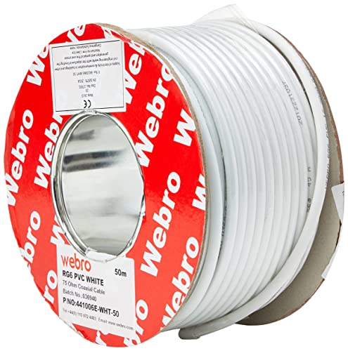 Webro Cable Coaxial Digital RG6 50 m para Antena y televisiones por satélite - Blanco