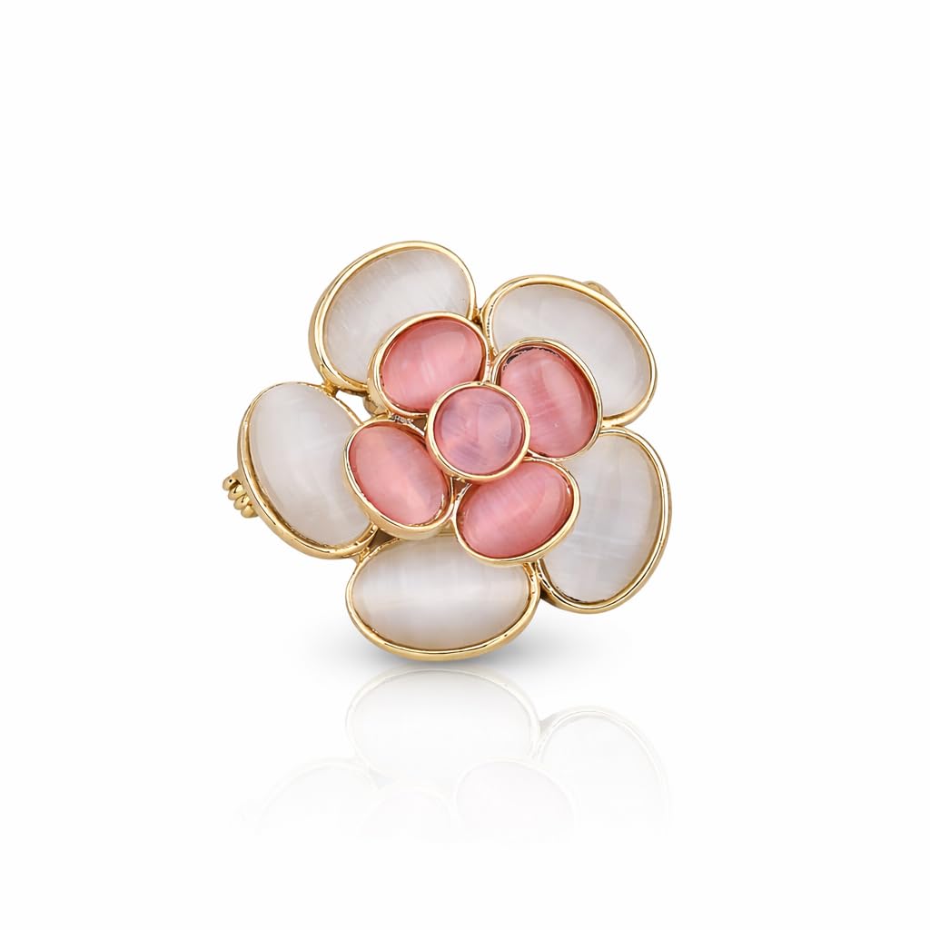 Gold Plated Floral Beaded Brooch Pink White Beads Stainless Steel Safety Pin Clasp Designer Style-image-27