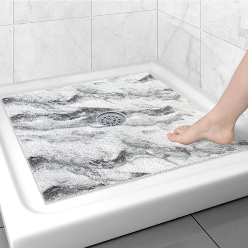 Image of Square Shower Mat Non Slip: 24x24 Inch Shower mats for Inside Shower with Drain Hole in Middle, Super Soft PVC Loofah Massage Shower Floor Mat, Anti Slip Shower Stall Mat, Quick Drying