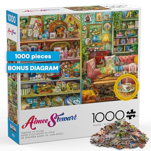 Rompecabezas Buffalo Games - Aimee Stewart Thrifted VS, 1000 piezas para adultos, arte de Aimee Stewart, fabricado en EE.UU., tablero reciclado, tamaño final 26,25 x 19,75 pulgadas, incluye póster a tamaño real, ideal como regalo miniatura 1