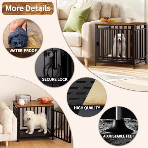 Heavy Duty Dog Crate Furniture, Dog Kennel Indoor, End Side Table Wooden Dog Crate for Small Dog, Anti-Chew Anti-Escape with Bed Crate Pad - Image 6