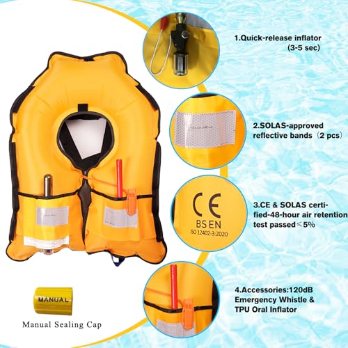 Image of Inflatable Life-Jacket for Adults| Life-Vest with Automatic /Manual Multifunctional Inflation-PFD| Lightweight & Compact Supports up to 300lbs for Kayaking Fishing Boating