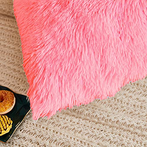 Image of Fur Cushion Pillow Cover for Set of 2 Pillow - 13x13 Inches (Pink)