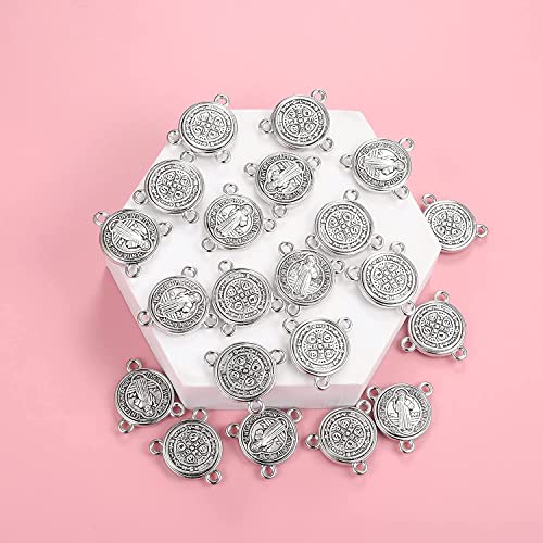Jiali Q 30Pcs Alloy Saint St Benedict Of Nursia Patron Against Evil Medal Charm 3-Hole Rosary Centre Connecting 16Mm For Diy Jewelry Making (Gold) #TOP5