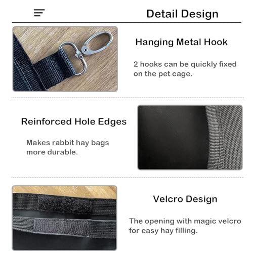 rabbit hay feeder bag large capacity rabbit hay bag small animal hanging hay bag 600d oxford cloth bunny hay feeder bag for rabbits guinea pigs chinchillas pink-4 holes-1pcs