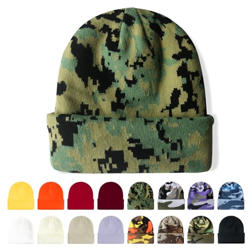 Image of Winter Beanie Acrylic Knit Cuffed Plain Hats Skull Cap Warm Beanies for Men Women
