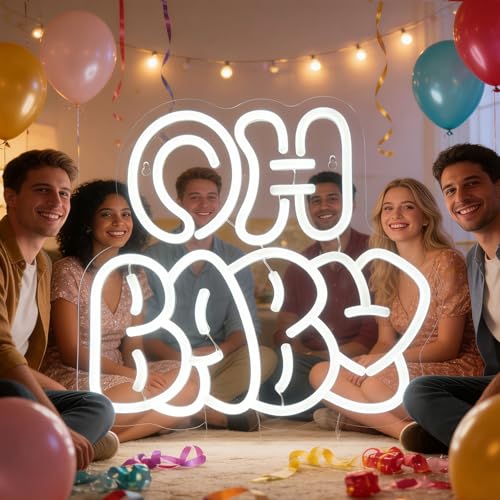 Image of Oh Baby Neon Sign for Backdrop Wall Decor,OH Baby light up sign for Valentine's Day, Nursery Wall Decor & Shower Backdrop for Arch Game Room Gift for Boy Girlfriend