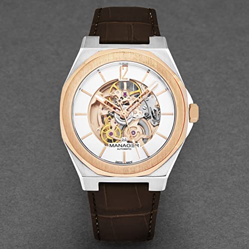 Manager Men's 'Open Mind' Silver Dial Brown Leather Strap Automatic Watch MAN-RO-05-BL4