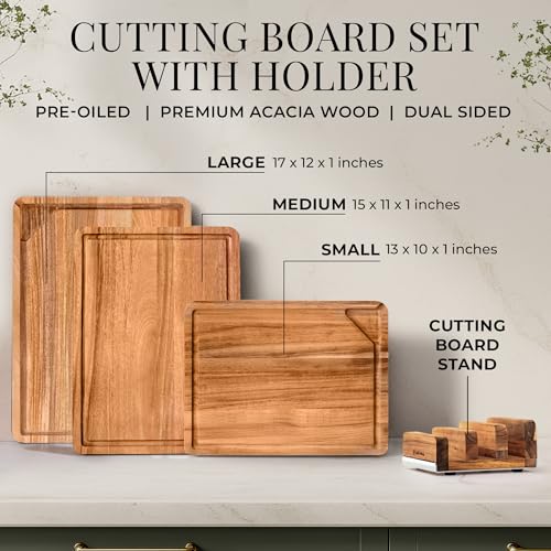Set 4 piezas tabla de cortar madera acacia con soporte miniatura 2