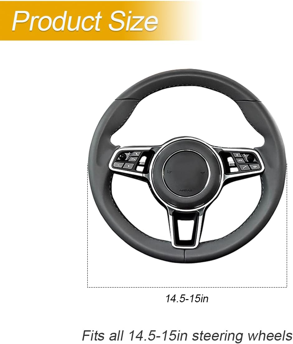 carbon fiber car steering wheel cover, 15 inch leather breathable non slip vehicle steering wheel protecter, auto interior decor accessories, universal for suv sedan truck (black/gray)