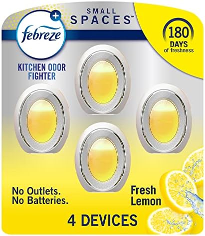 Febreze Small Spaces, Plug in Air Freshener Alternative for Home, Heavy Duty Lemon Scent, Odor Eliminator for Strong Odor (4 Count)