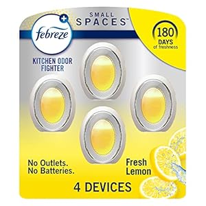 Febreze Small Spaces, Plug in Air Freshener Alternative for Home, Heavy Duty Lemon Scent, Odor Eliminator for Strong Odor 4 Count (Pack of 1)