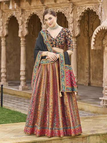 Image of PURVAJA Women's Jacquard Semi-Stitched Lehenga choli