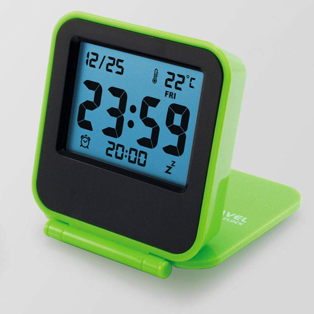 Reloj despertador digital LED plegable y portatil con termometro para mesita de noche color verde