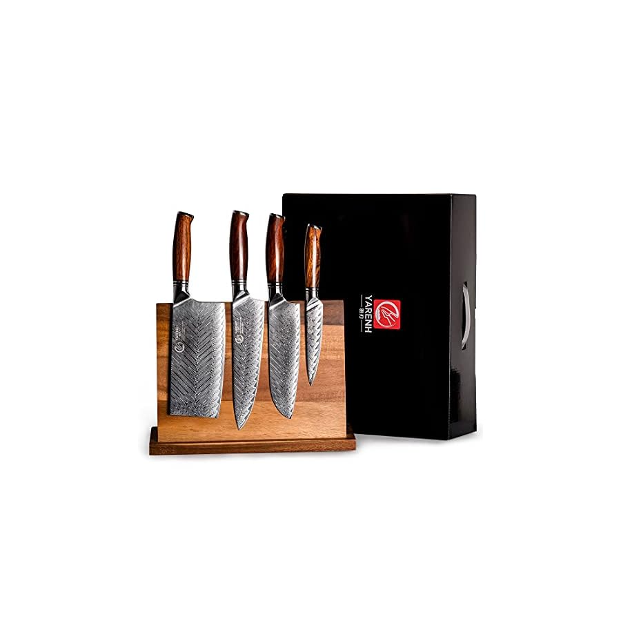 YARENH-Knife-Set-with-Magnetic-Block-5-Piece-Professional-Kitchen-Knife-Set-73-Layers-Damascus-High-Carbon-Stainless-Steel-Natural-Sandalwood-Handle-Sharp-Chef-Knife YARENH Knife Set with Magnetic Block 5 Piece, Professional Kitchen Knife Set, 73 Layers Damascus High Carbon Stainless Steel, Natural Sandalwood Handle, Sharp Chef Knife