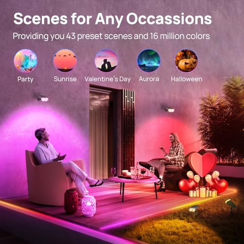 Linkind Smart Solar Lights Outdoor SL5 with Motion Sensor, APP Control Color Changing Spot Lights Outdoor, Halloween Decorations, IP65 Landscape Lighting for Yard, Garden (4 Pack with hub)