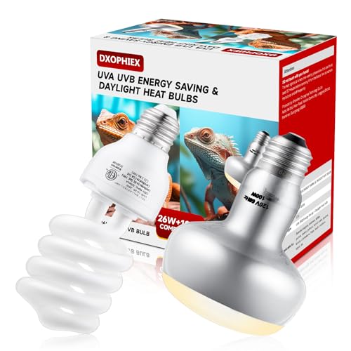 DXOPHIEX 100W Reptile Heat Lamp and 26W 10.0 UVB Bulb Combo Pack, UVA Basking Bulb and UVB Light for Reptiles, Basking Light for Bearded Dragon, Turtles, Snake and Lizard
