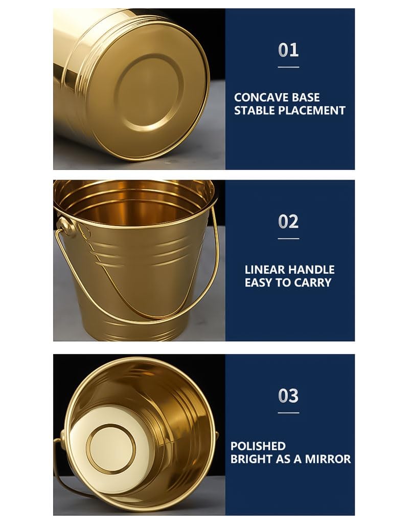 Cubo de hielo, cubo for enfriar bebidas, paquete de 2, cubo de hielo grueso de 3 litros con asas fáciles de transportar, cubo de hielo for cerveza, vino, champán, barra de casa, soporte for hielo(Gold