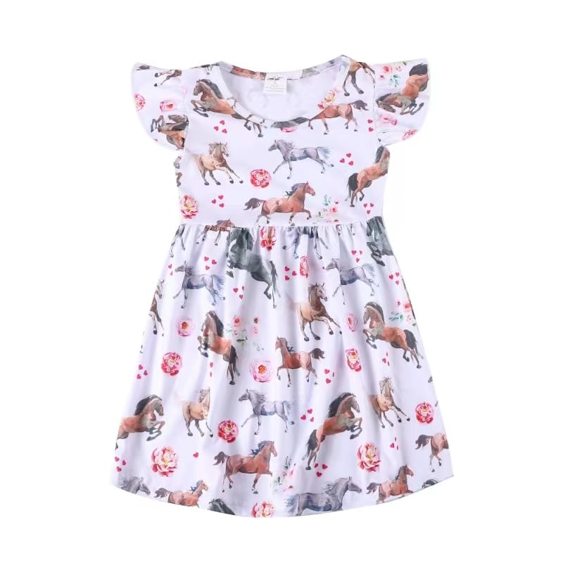 nebljgo Toddler Girls Dress Farm Cute Animal Print Dresses Long Sleeve 2-8Y
