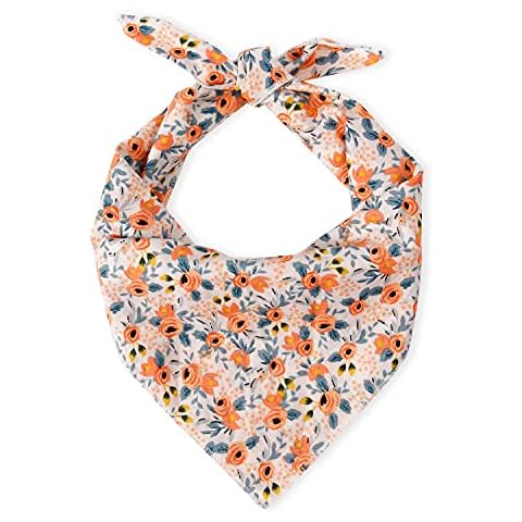 E-Clover Dog Bandanas Floral Dog Scarf Washable Kerchief Bibs Bandana Accessories for Medium Large Dogs Pet (A-Orange Floral) Cover