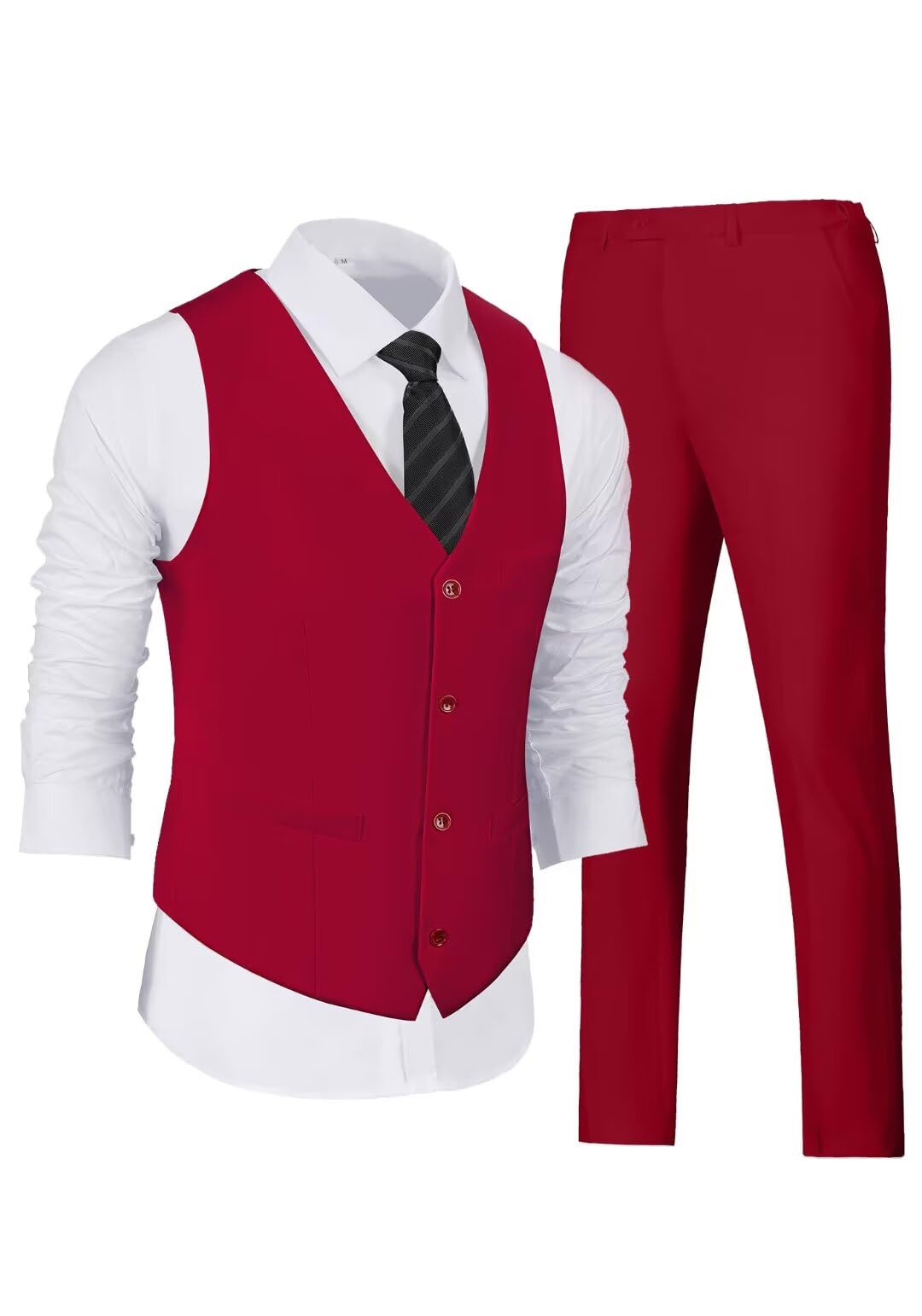 wehilion Men's Suits 2 Pieces Vest+Pants Set V-Neck Slim Fit Casual Waistcoat Suit-picture-53