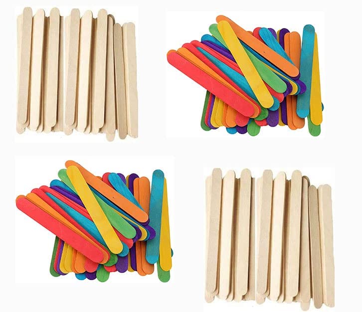 MOOLYAVAAN Products (2 in 1) Plain & Colored Popsicle Sticks Wooden Ice Cream Sticks, Jumbo for DIY Model Making Craft Homemade Design Toys Kids Education (50 Plain Sticks + 50 Color Sticks)-image-34