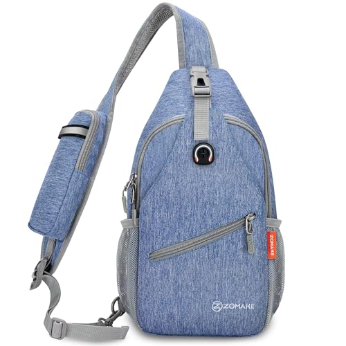 ZOMAKE Sling Bag,Small Crossbody Sling Backpack,Water Resistant Shoulder Daypack for Travel,Anti Thief Chest Bag for Hiking(Light Blue)